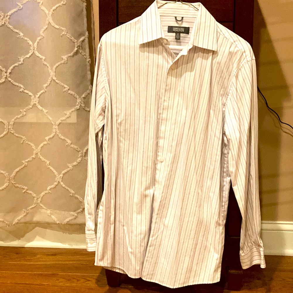 Kenneth Cole dress shirt.  White with purple and stripes